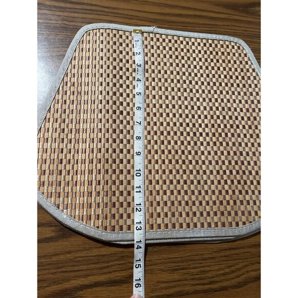 Odd shaped tan brown checkerboard patterned woven placemats set of four - Picture 5 of 6